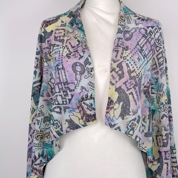 Hot Topic Harry Potter Marauder’s Map Watercolor Flyaway Cardigan. Size medium. - Picture 2 of 13